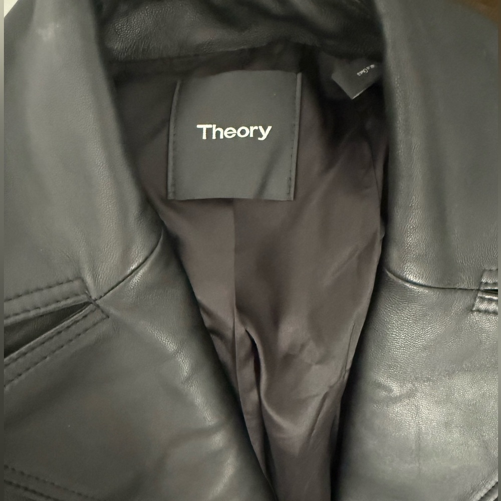 Theory Black Leather Napa Belted Trench Coat - Picture 5 of 7